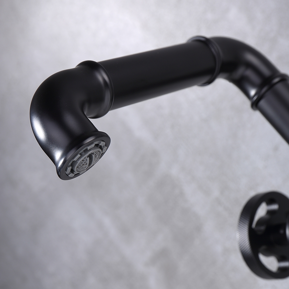 HMR - Industrial Style Bathroom Vessel Sink Faucet with 2-Handle Solid Brass in Matte Black