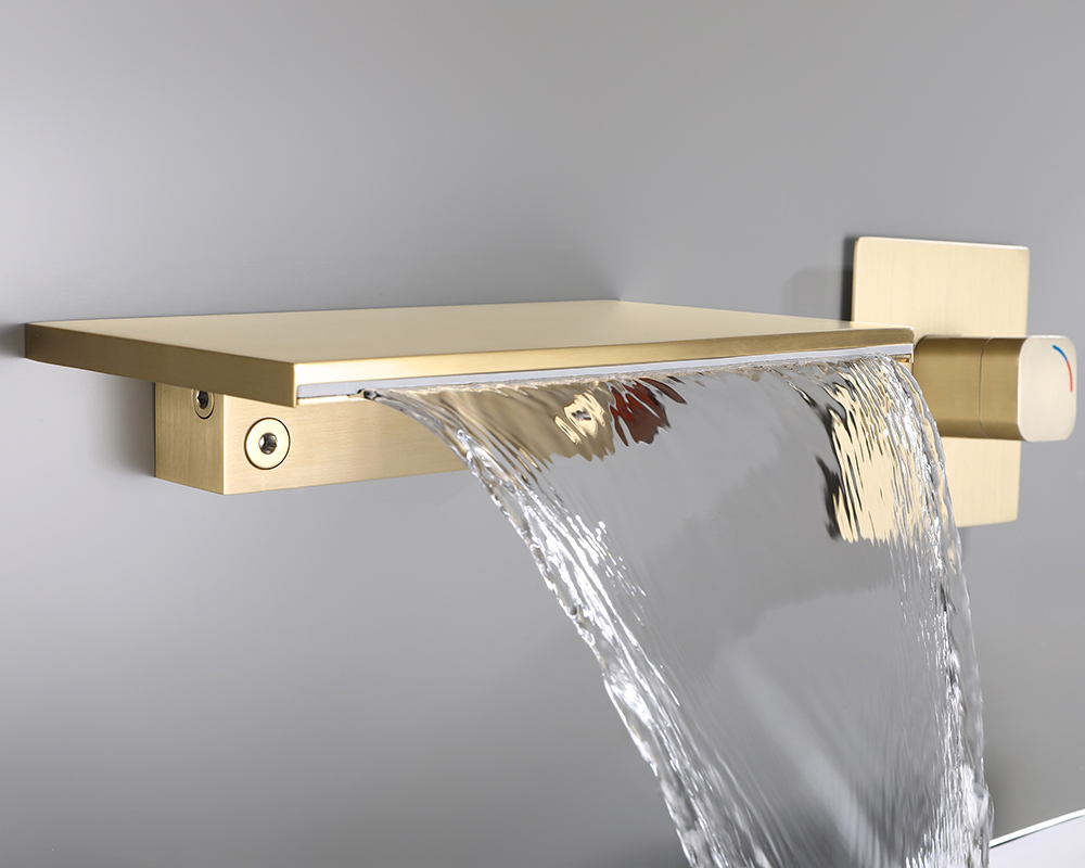 HMR Waterfall Wall Mount Bathroom Sink Faucet Single Knob - Brushed Gold