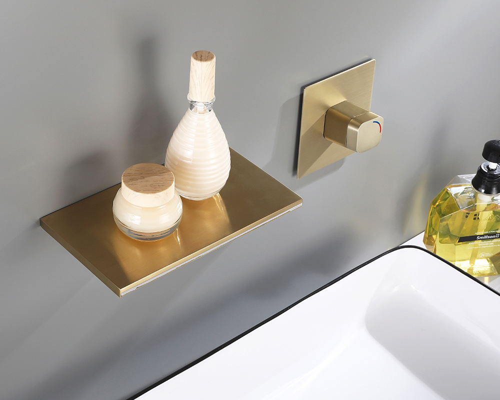 HMR Waterfall Wall Mount Bathroom Sink Faucet Single Knob - Brushed Gold
