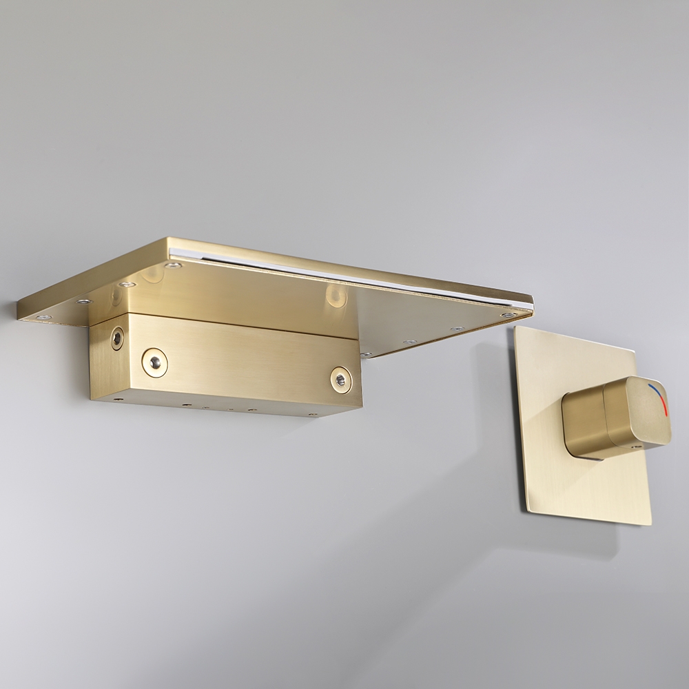 HMR Waterfall Wall Mount Bathroom Sink Faucet Single Knob - Brushed Gold