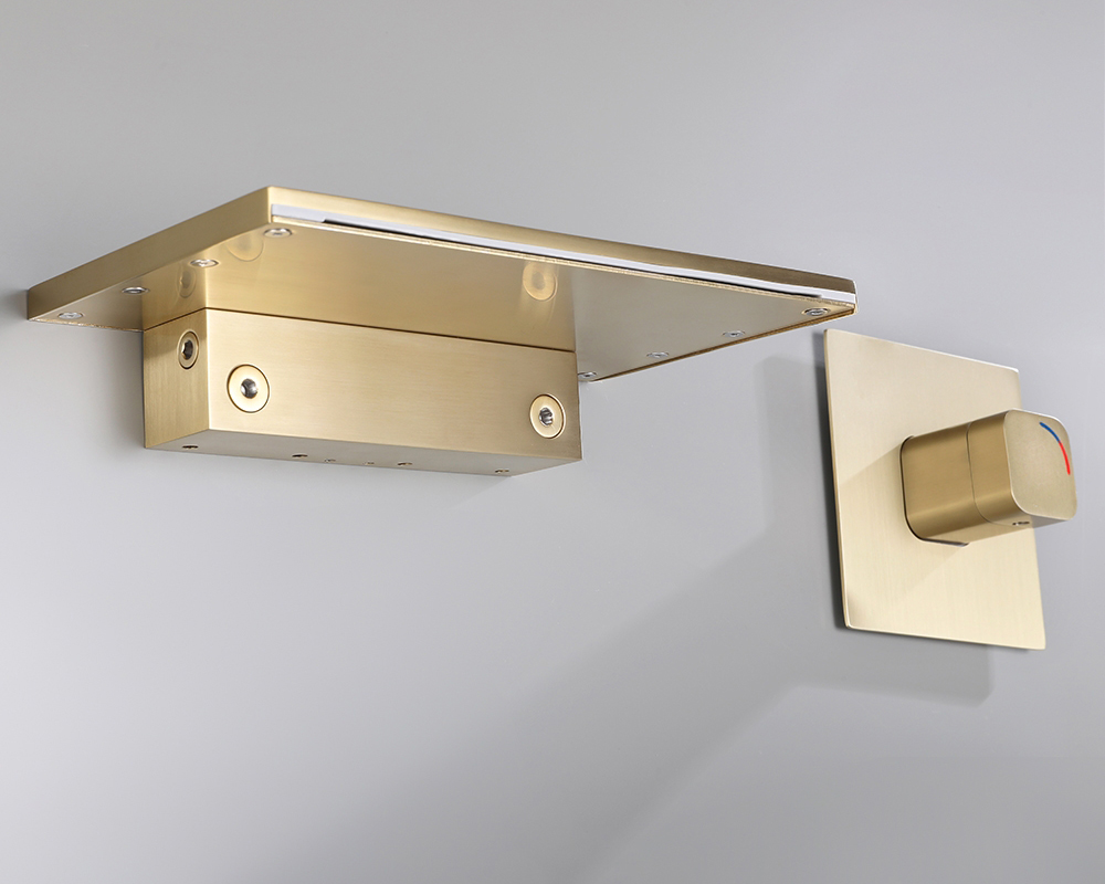 HMR Waterfall Wall Mount Bathroom Sink Faucet Single Knob - Brushed Gold