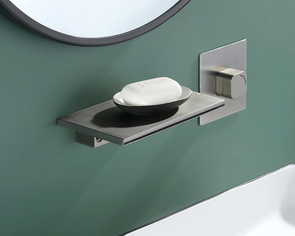 HMR Waterfall Wall Mount Bathroom Sink Faucet Single Knob - Brushed Nickel