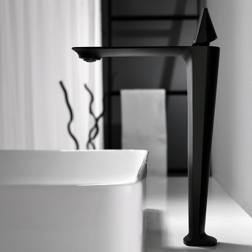 HMR - Single Handle Solid Brass One-Hole Bathroom Vessel Sink Faucet in Matte Black in Black