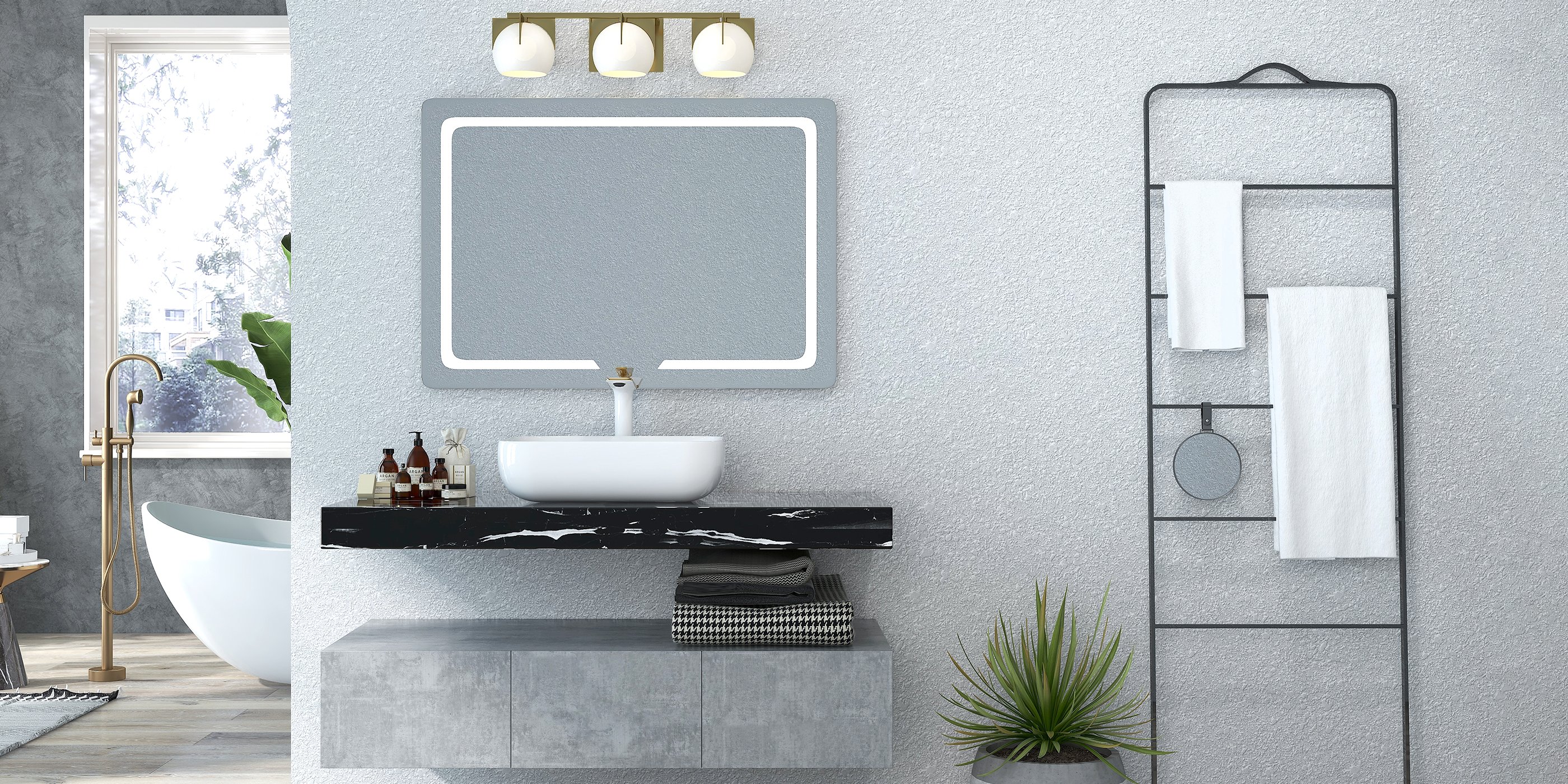 HMR - Single Handle Brass Vessel Bathroom Sink Faucet in White and Gold