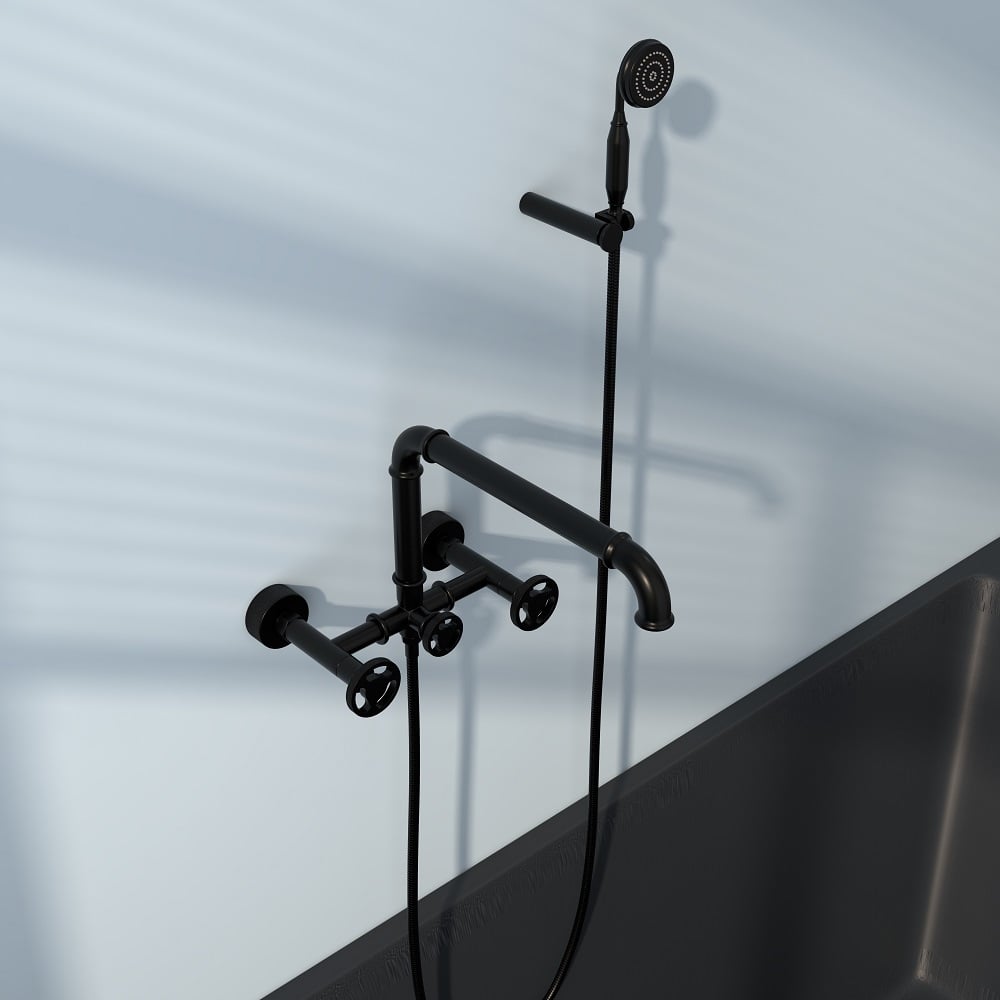 HMR - Ruth Wall Mounted Filler Faucet with Hand Shower in Brass