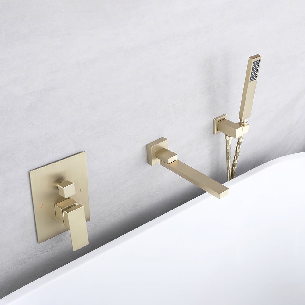 HMR - Wall Mounted Swirling Faucet with Hand Shower in Brushed Gold