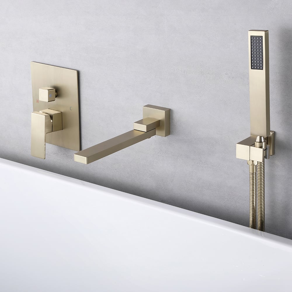 HMR - Wall Mounted Swirling Faucet with Hand Shower in Brushed Gold
