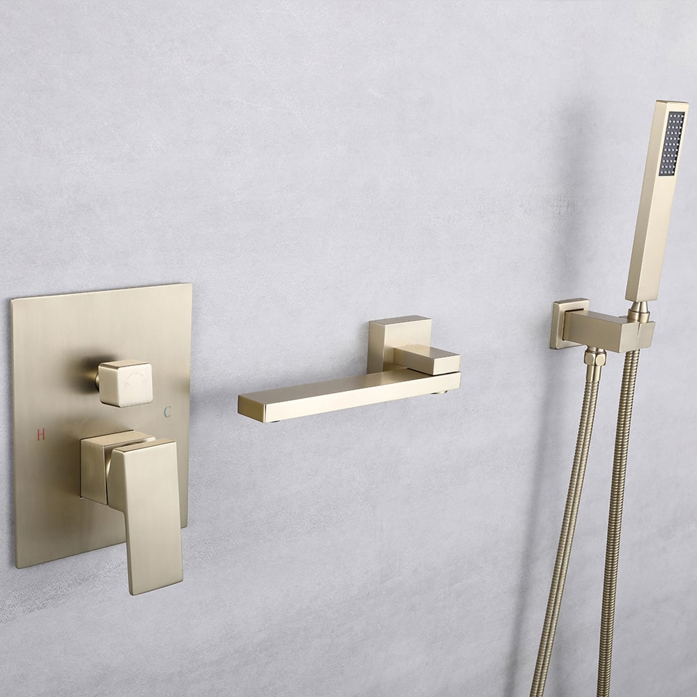 HMR - Wall Mounted Swirling Faucet with Hand Shower in Brushed Gold