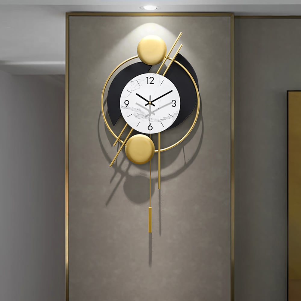 HMR - Distinctive Metal Wall Clock with Pendulum in Gold