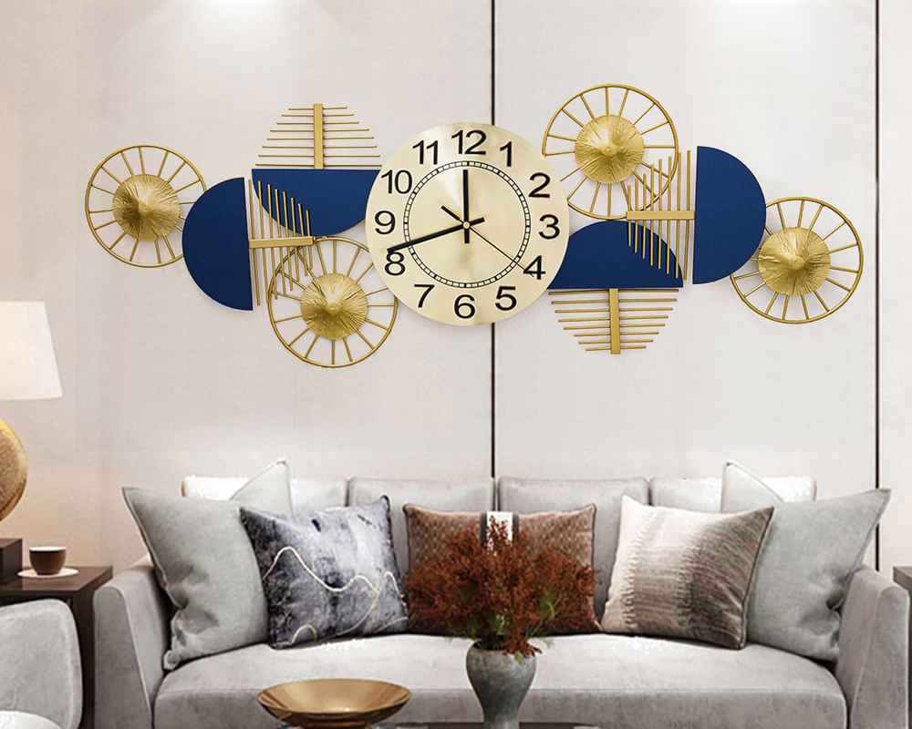 HMR Luxury Wall Clock Decor - Blue/Gold, Style C