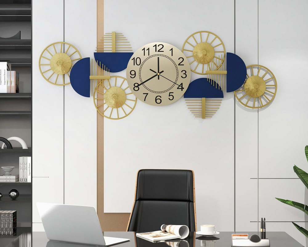 HMR Luxury Wall Clock Decor - Blue/Gold, Style C