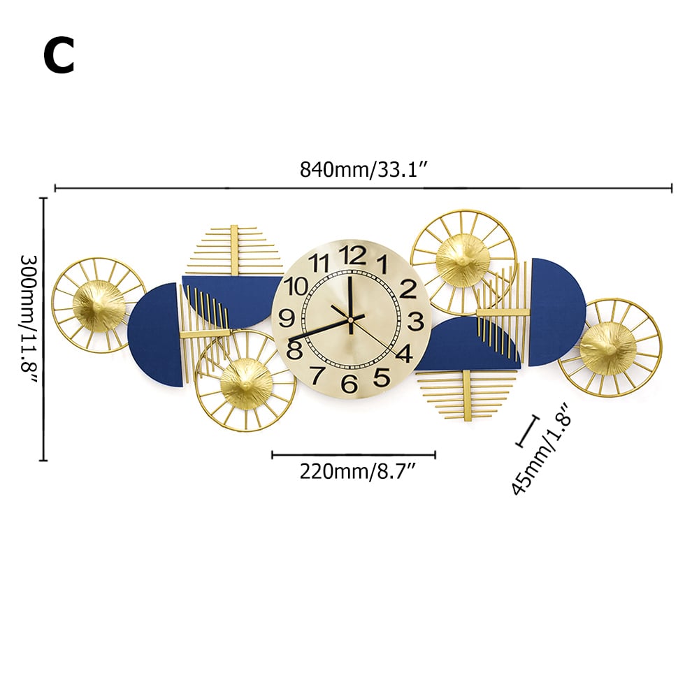 HMR Luxury Wall Clock Decor - Blue/Gold, Style C
