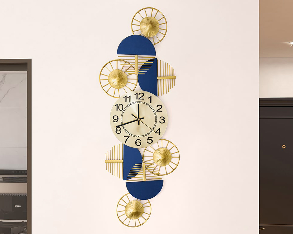 HMR Luxury Wall Clock Decor - Blue/Gold, Style D