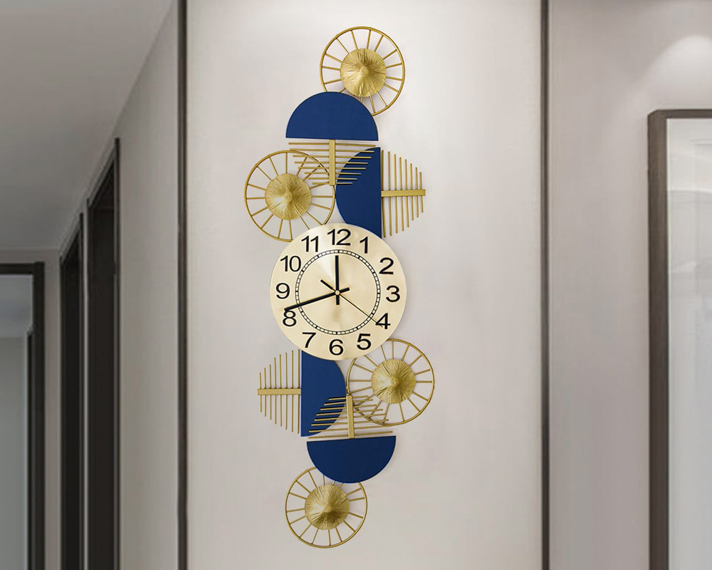 HMR Luxury Wall Clock Decor - Blue/Gold, Style D