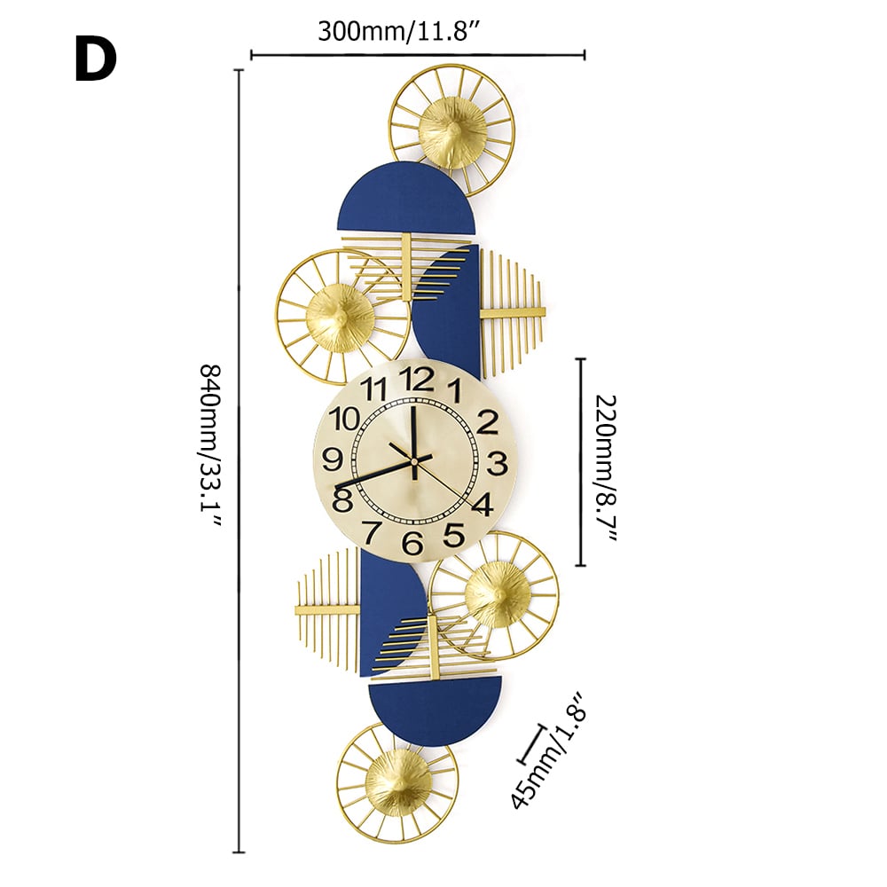 HMR Luxury Wall Clock Decor - Blue/Gold, Style D