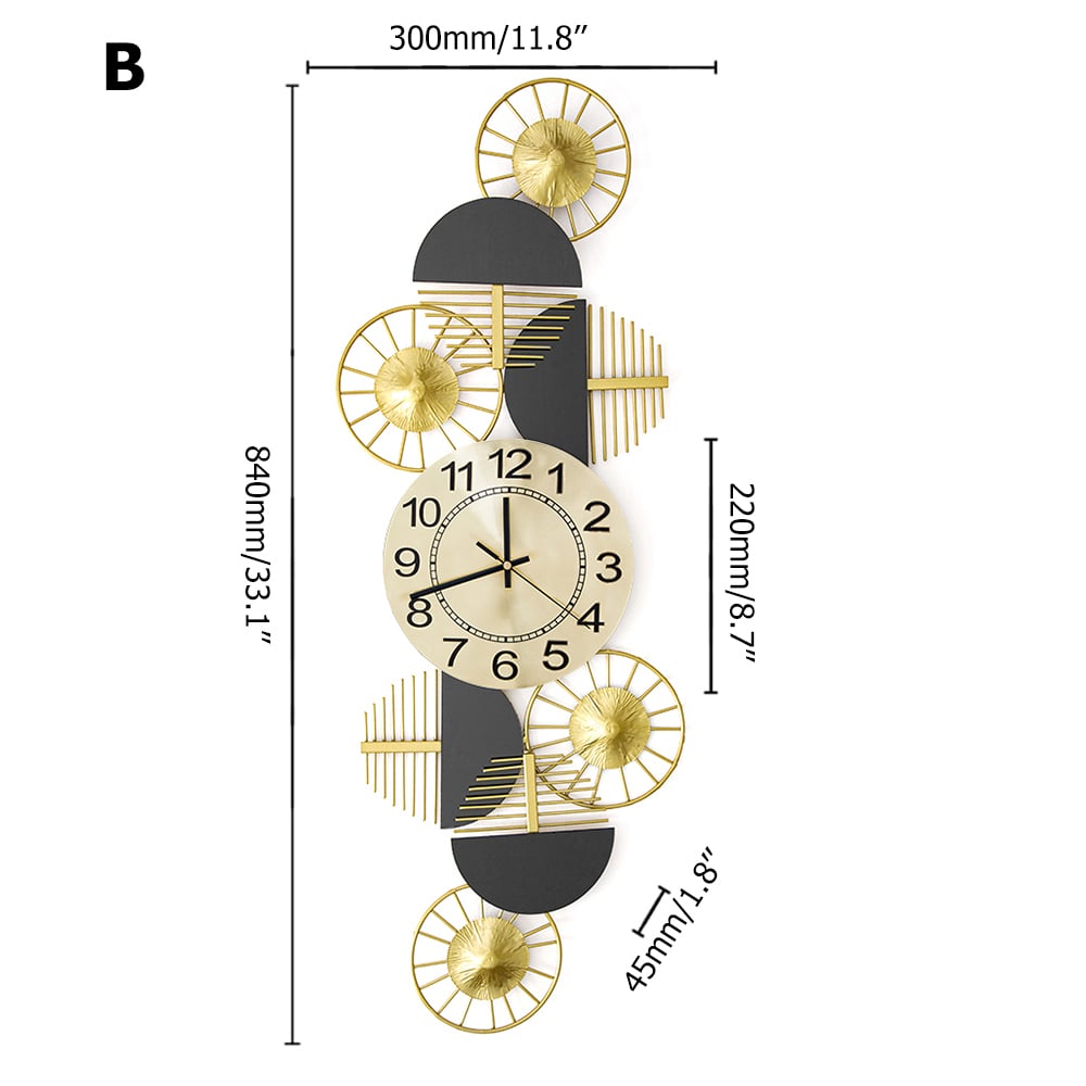HMR Luxury Wall Clock Decor - Black/Gold, Style B