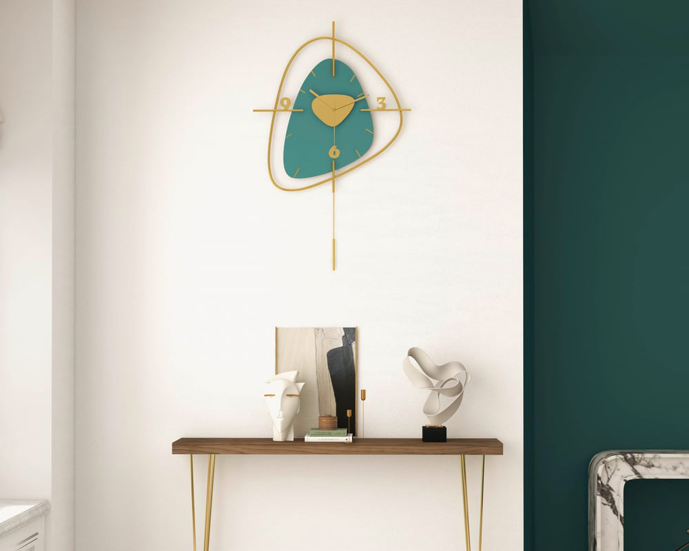 HMR Creative Scandinavian Wall Clock - Gold/Dark Green, Style A
