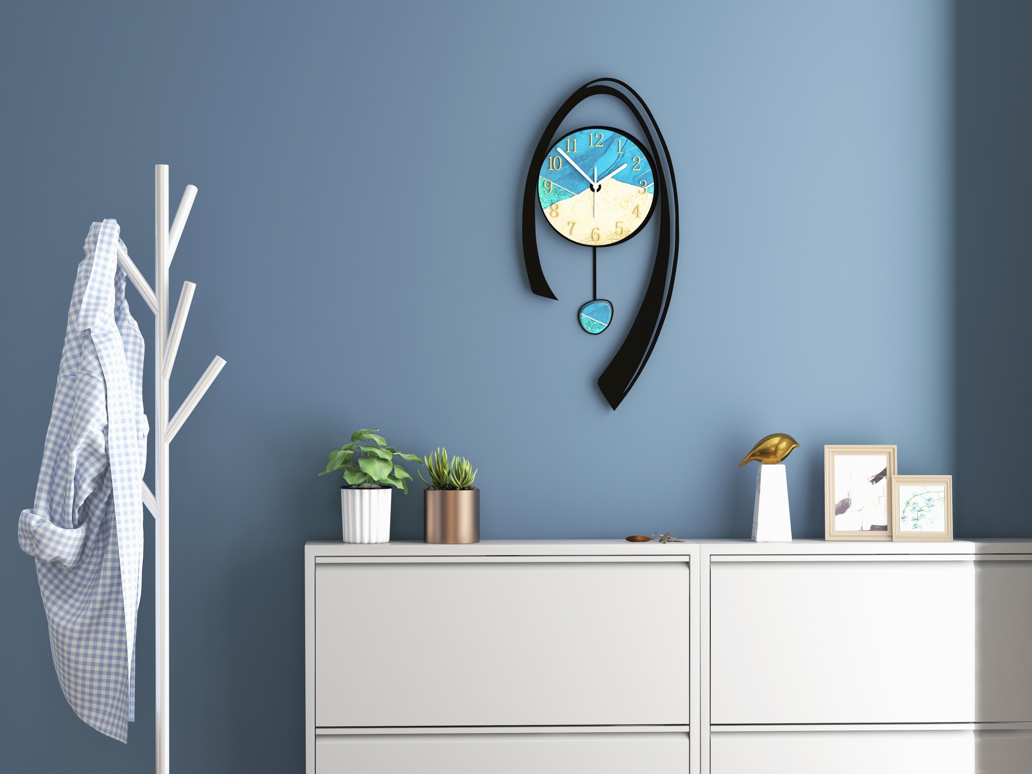HMR - Wall Clock Home Background Hanging Art in Multi-Color
