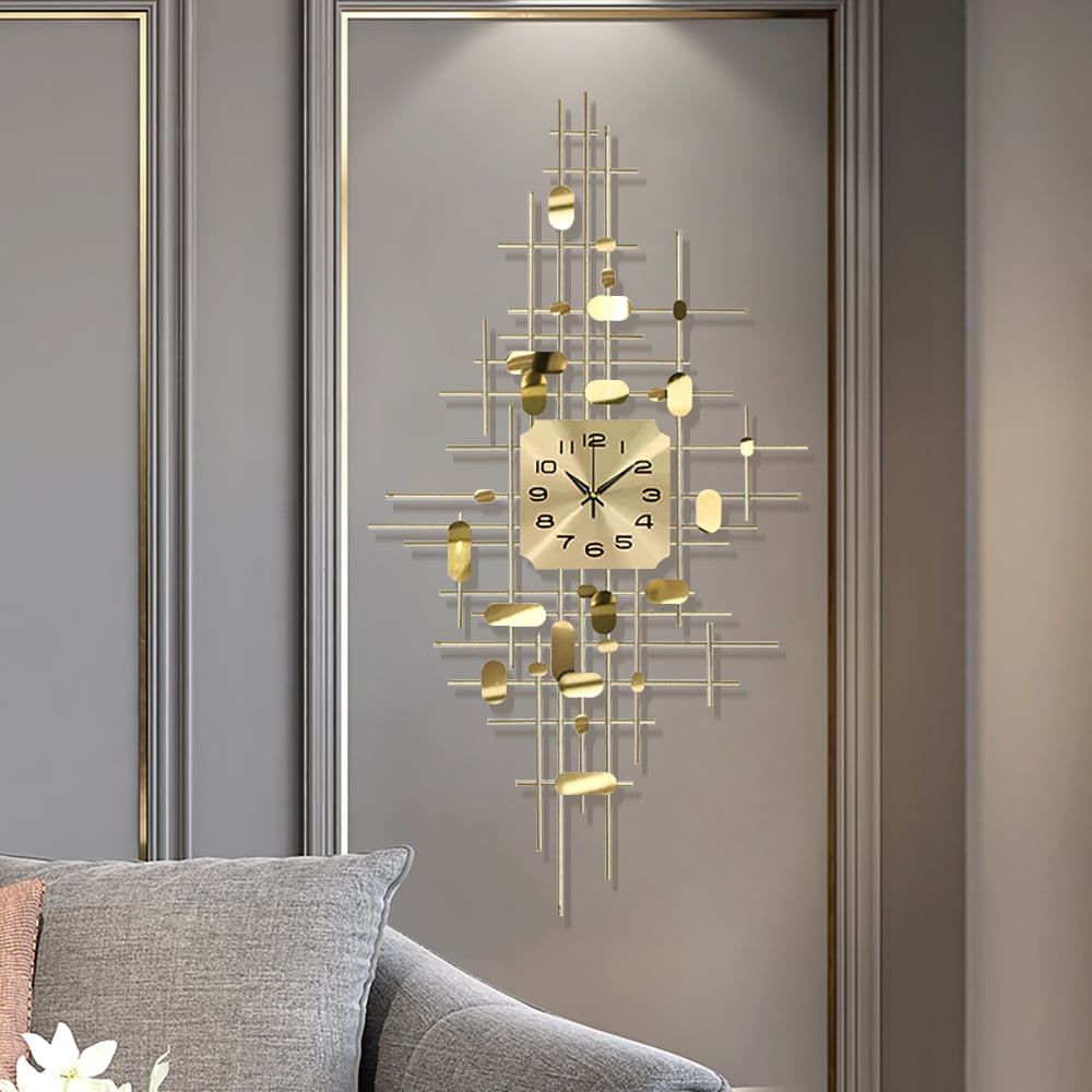 HMR - 3D Gold Metal Oversized Wall Clock in Vertical