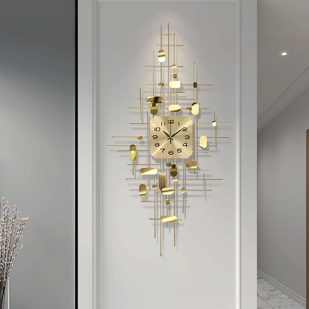 HMR - 3D Gold Metal Oversized Wall Clock in Vertical