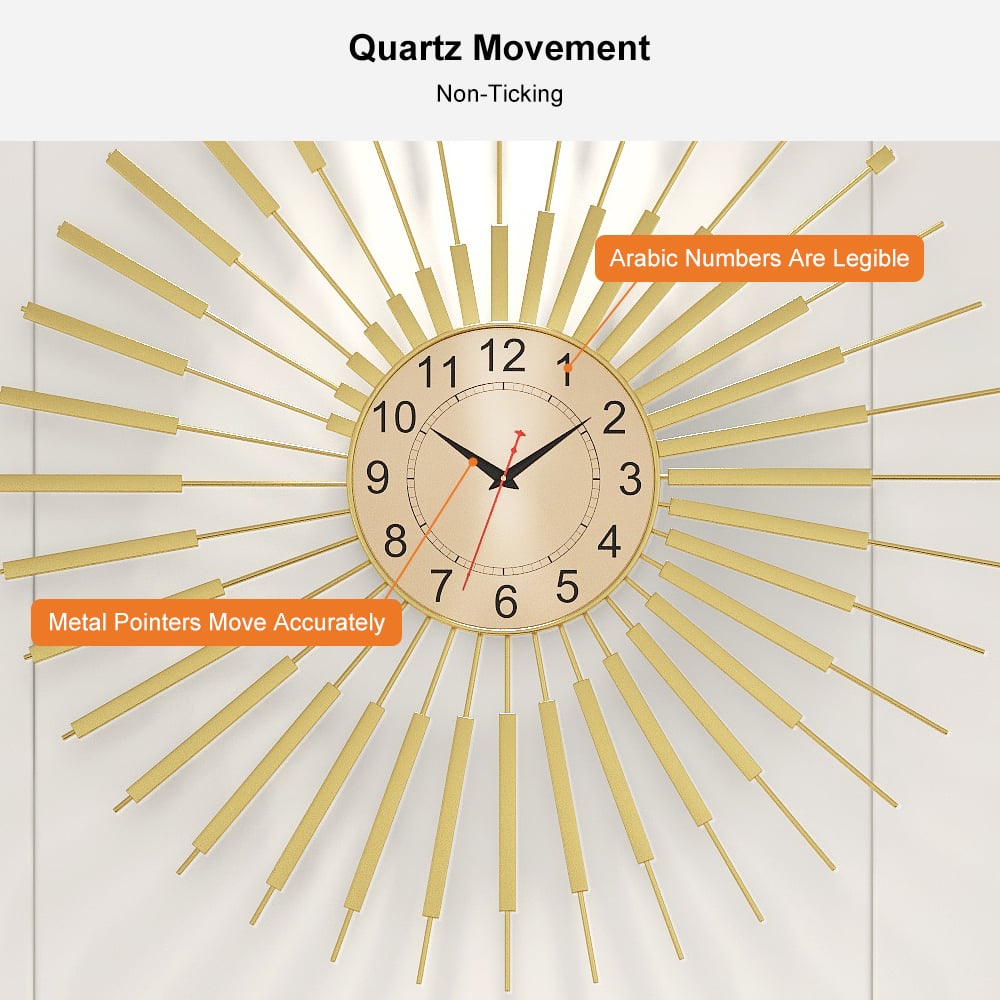 HMR - Oversized 24"L Wall Clock with Helical Shape Metal Frame in Gold