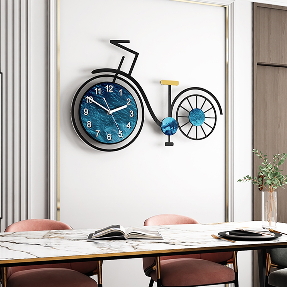 HMR - 3D Acrylic Silent Large Bicycle Wall Clock in Black/Blue