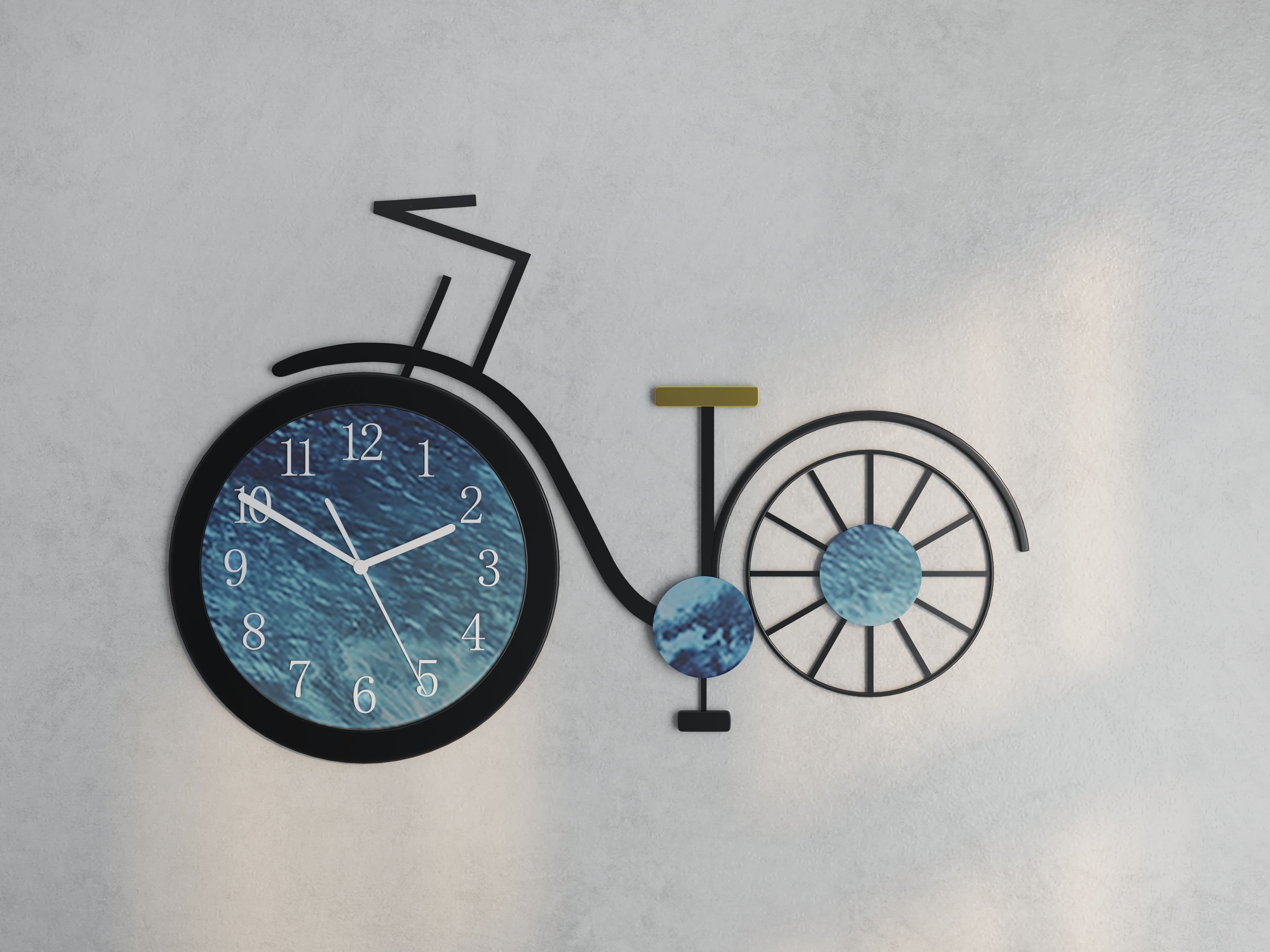 HMR - 3D Acrylic Silent Large Bicycle Wall Clock in Black/Blue