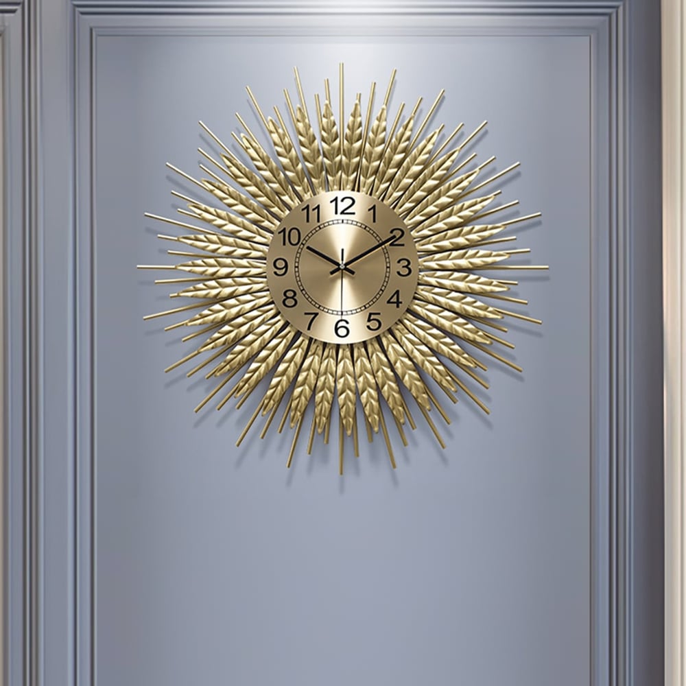 HMR 3D Sunburst Metal Oversized Wall Clock - Gold, Small