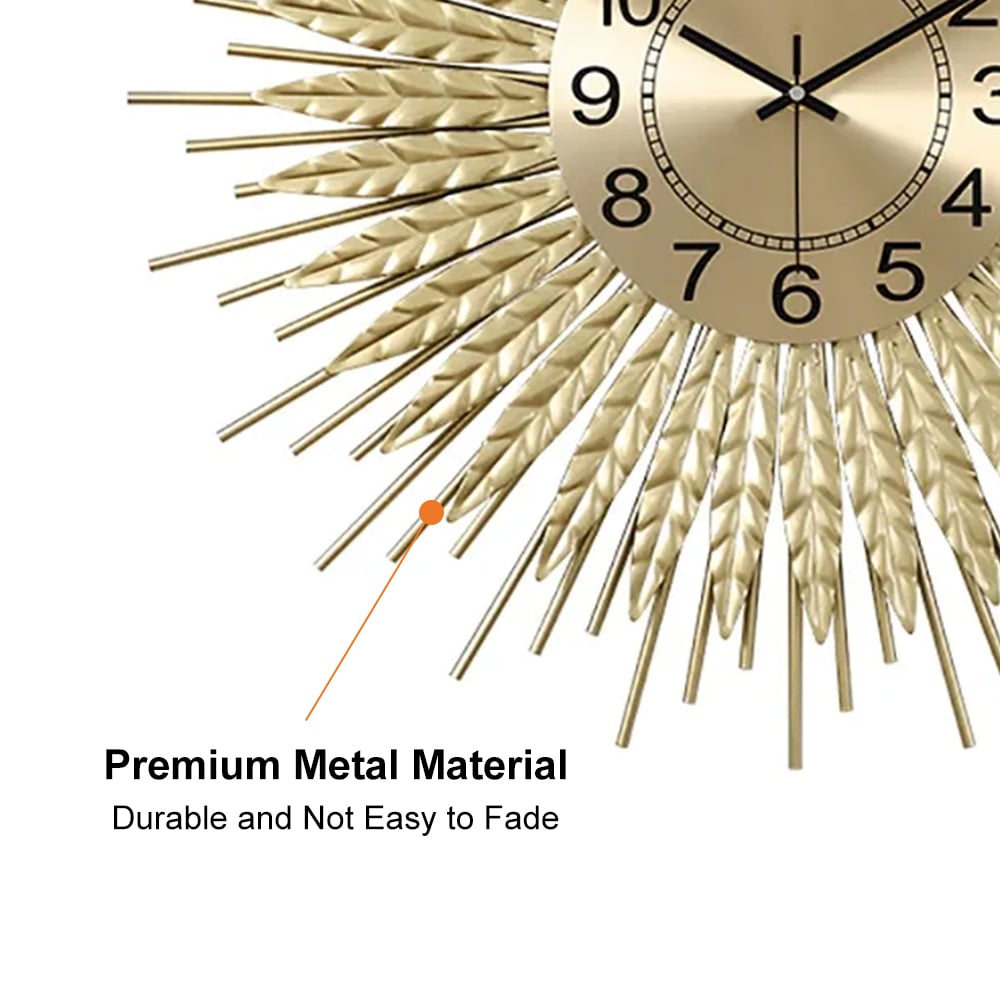 HMR 3D Sunburst Metal Oversized Wall Clock - Gold, Small
