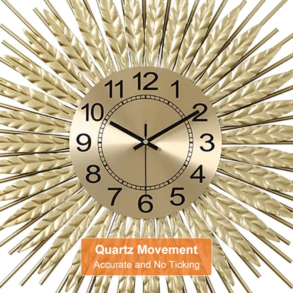 HMR 3D Sunburst Metal Oversized Wall Clock - Gold, Small