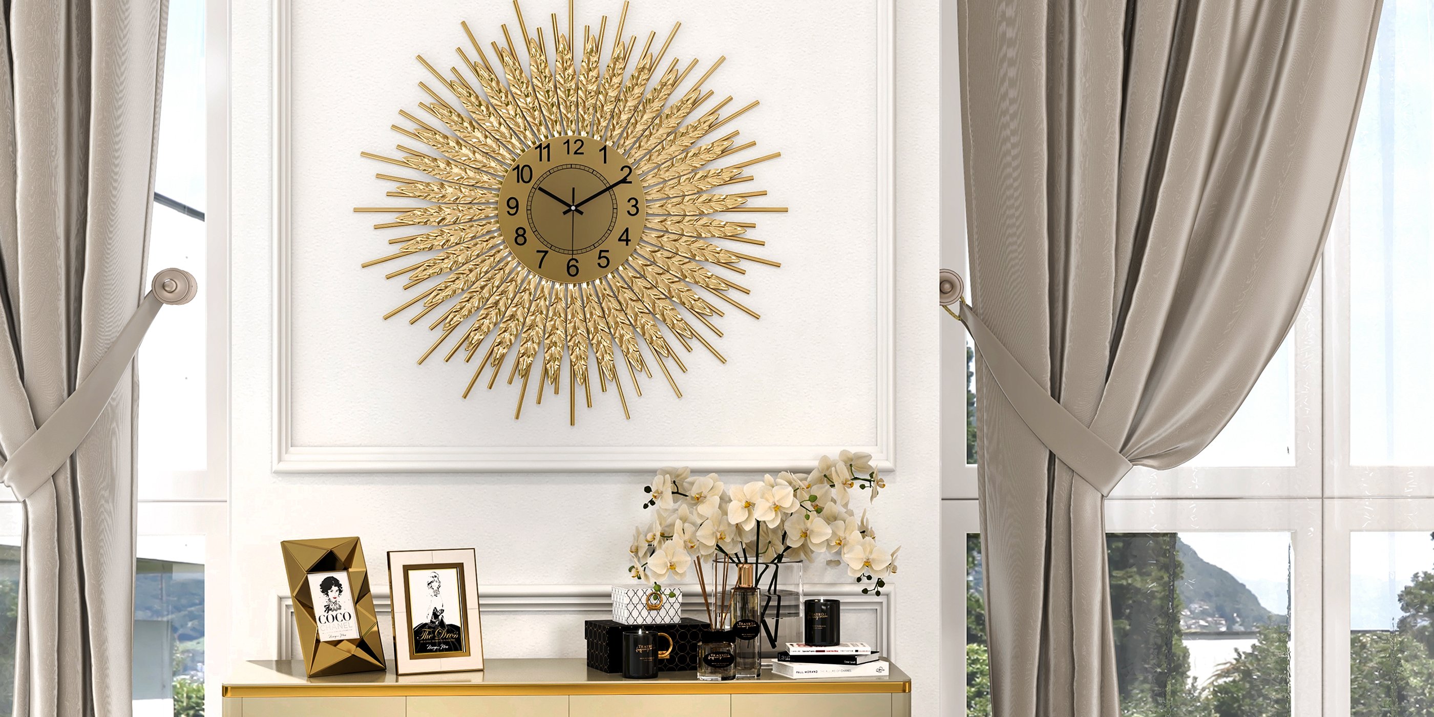 HMR 3D Sunburst Metal Oversized Wall Clock - Gold, Small