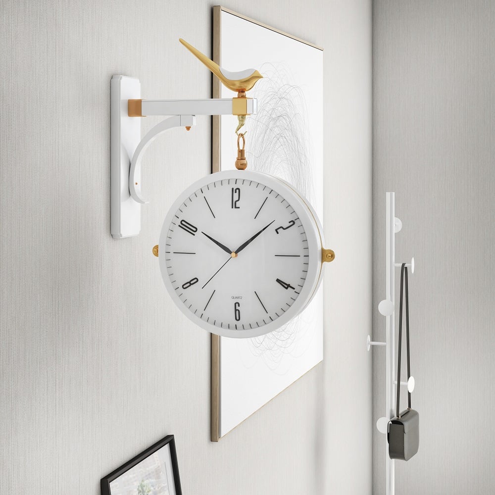 HMR Modern Double-Sided Wall Clock - White