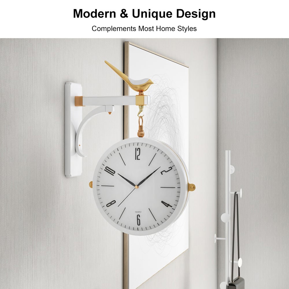 HMR Modern Double-Sided Wall Clock - White