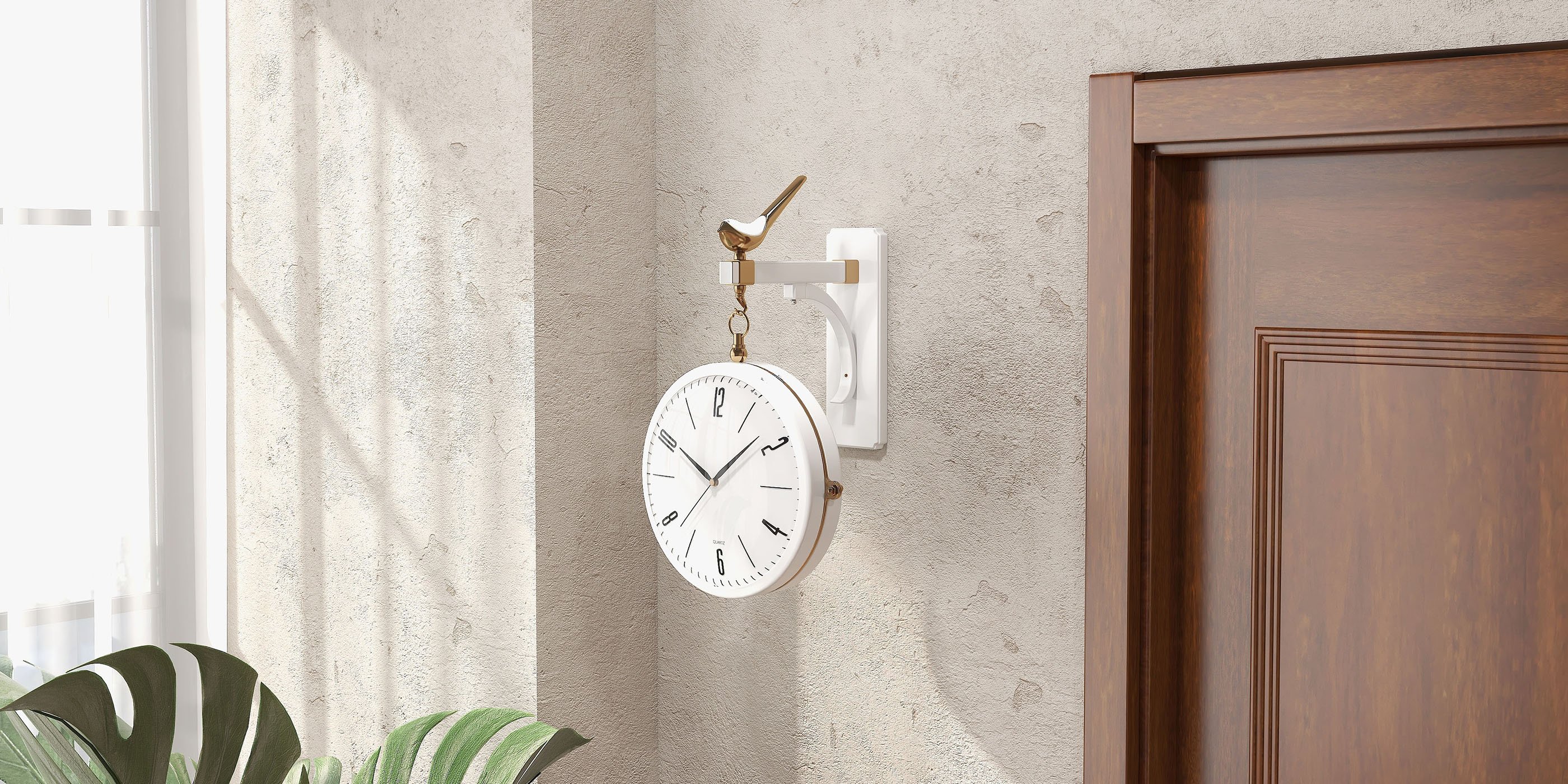 HMR Modern Double-Sided Wall Clock - White