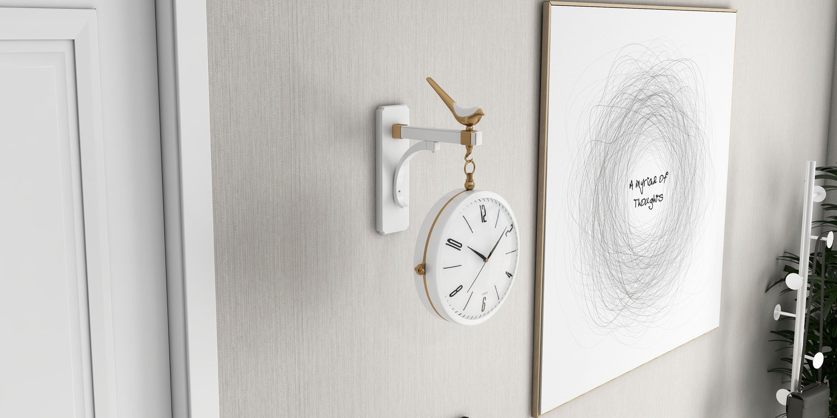 HMR Modern Double-Sided Wall Clock - White