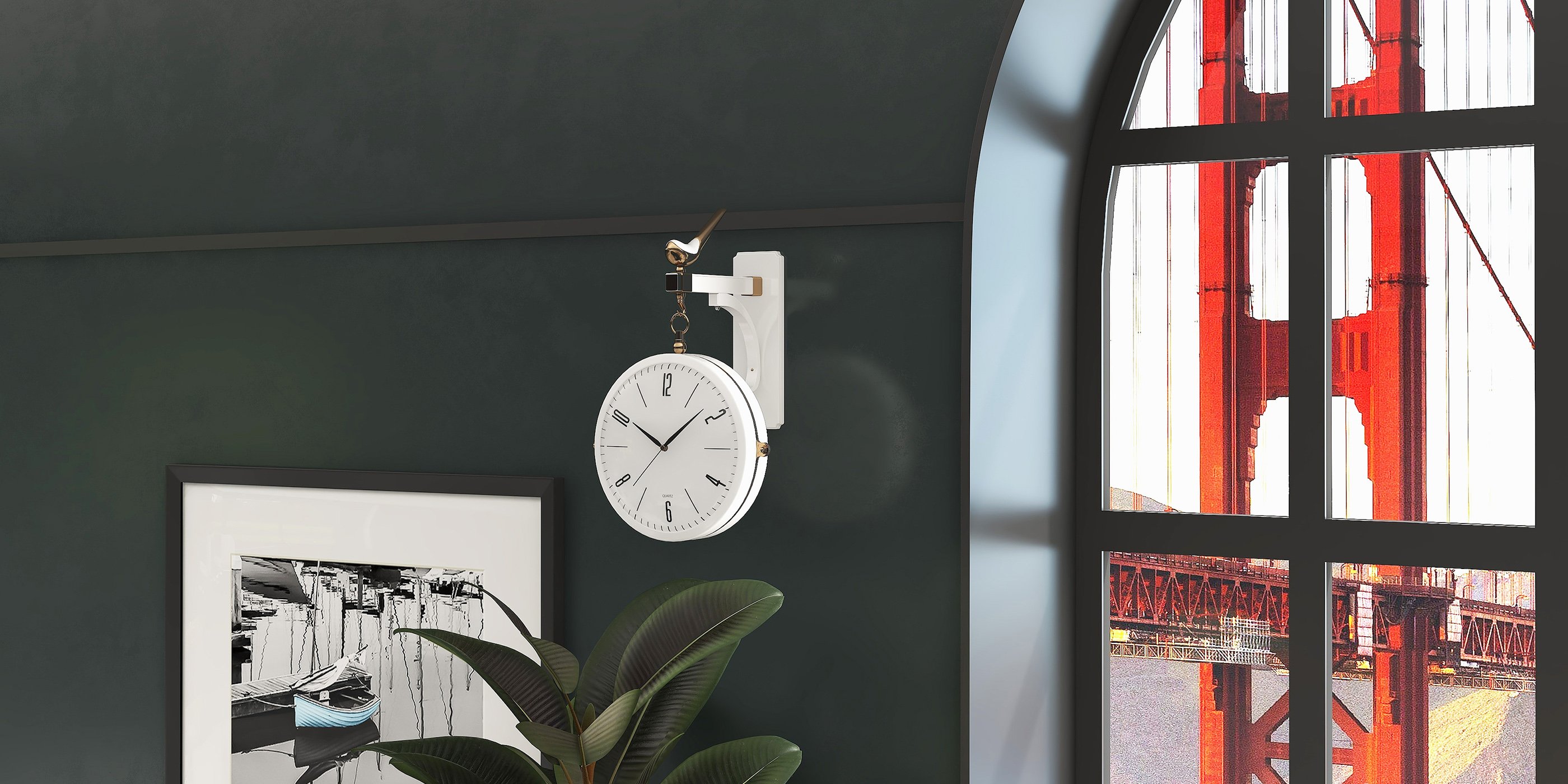 HMR Modern Double-Sided Wall Clock - White
