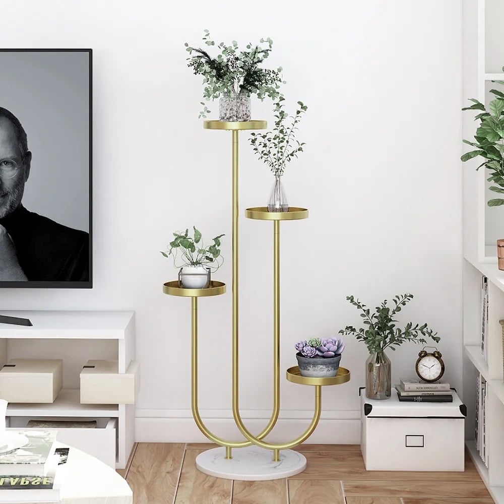 HMR - Metal Gold Plant Pot for Indoor in Large in 4-Shelf