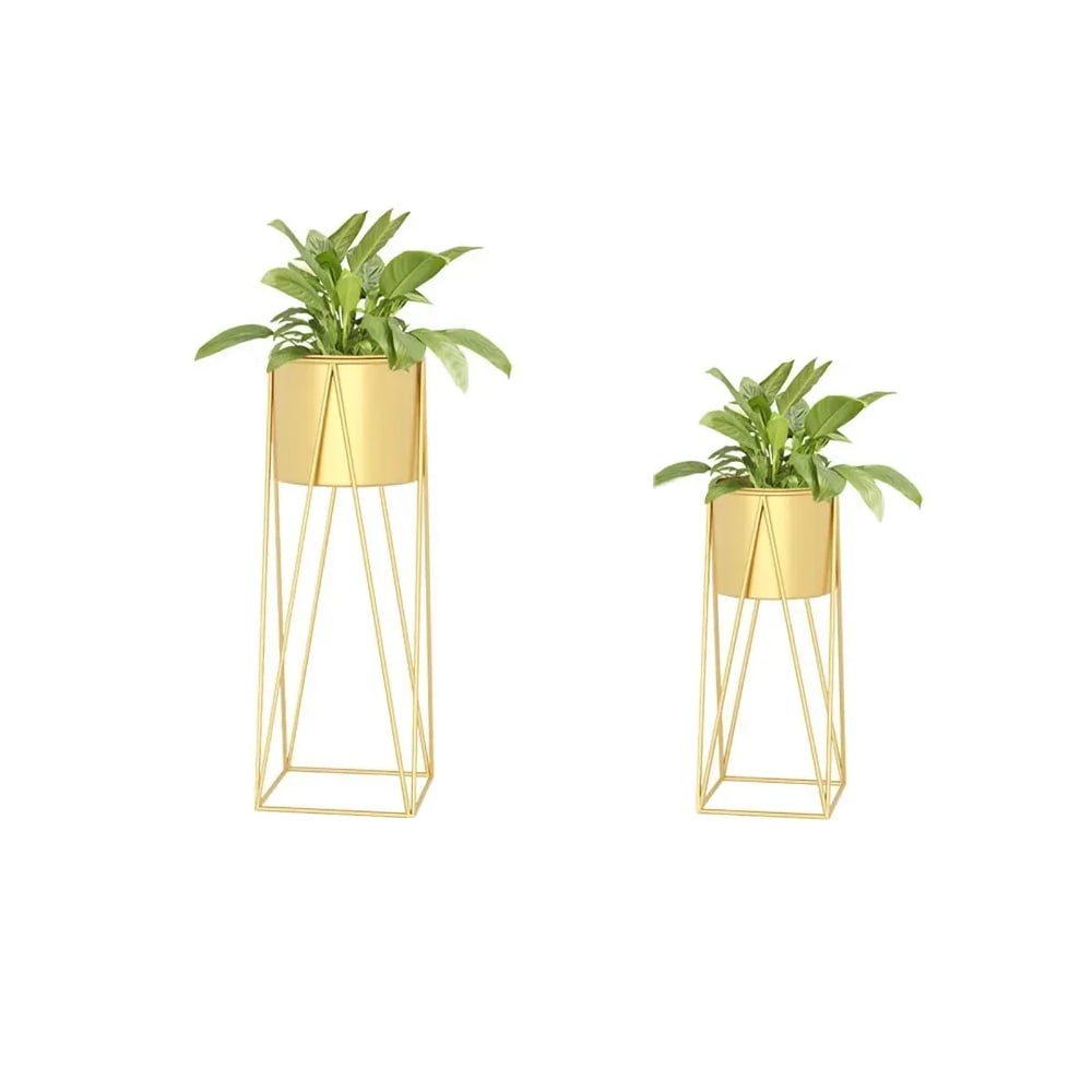 HMR - Modern Planter with Gold Stand (Set of 2) in Gold