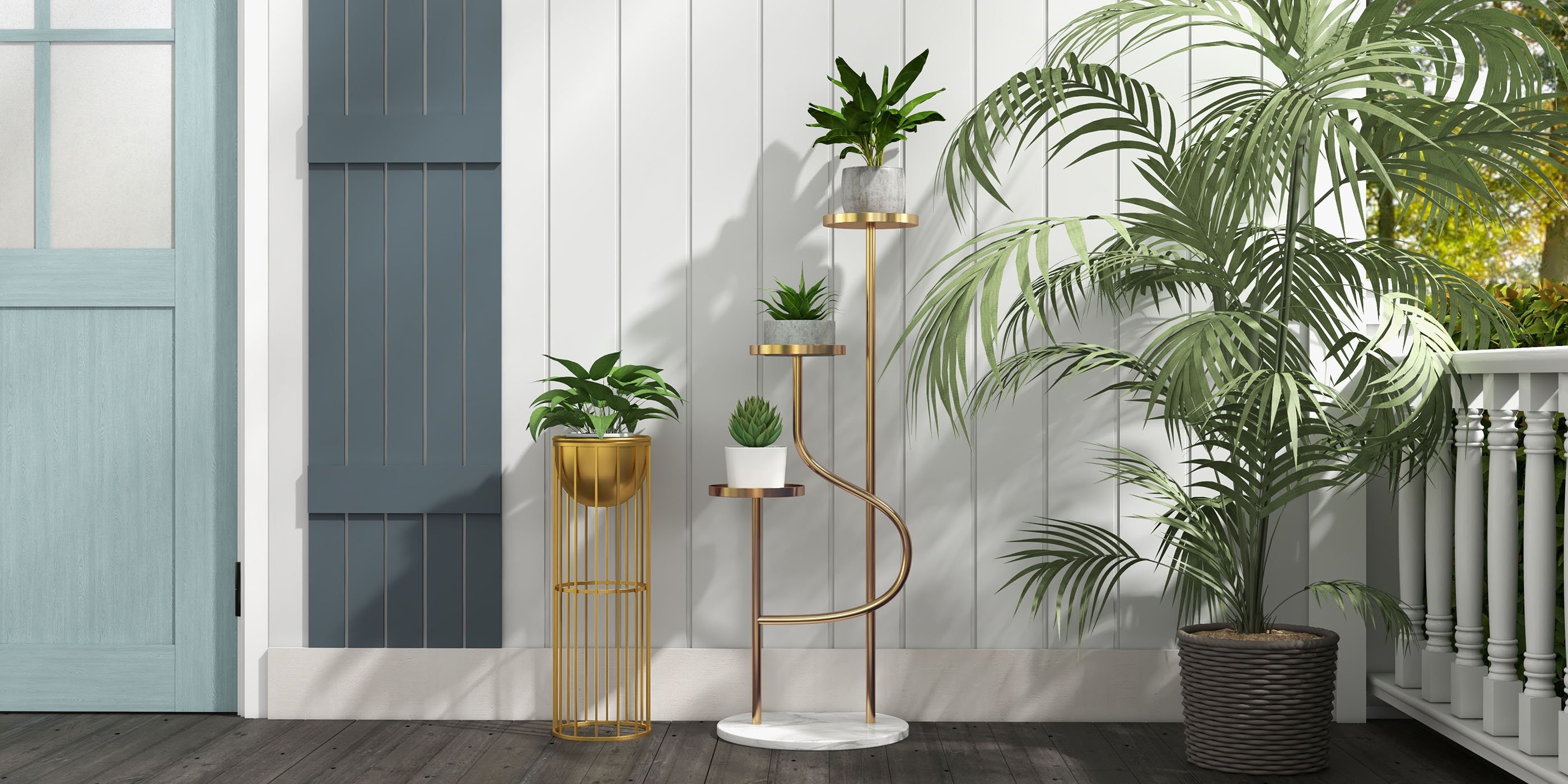 HMR Modern 23.6" Indoor Metal Planter with Stand - Gold