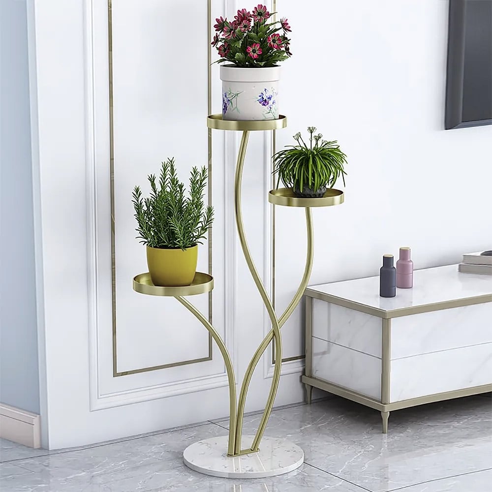 HMR - Metal Indoor 3-Tier Corner Planter in Gold