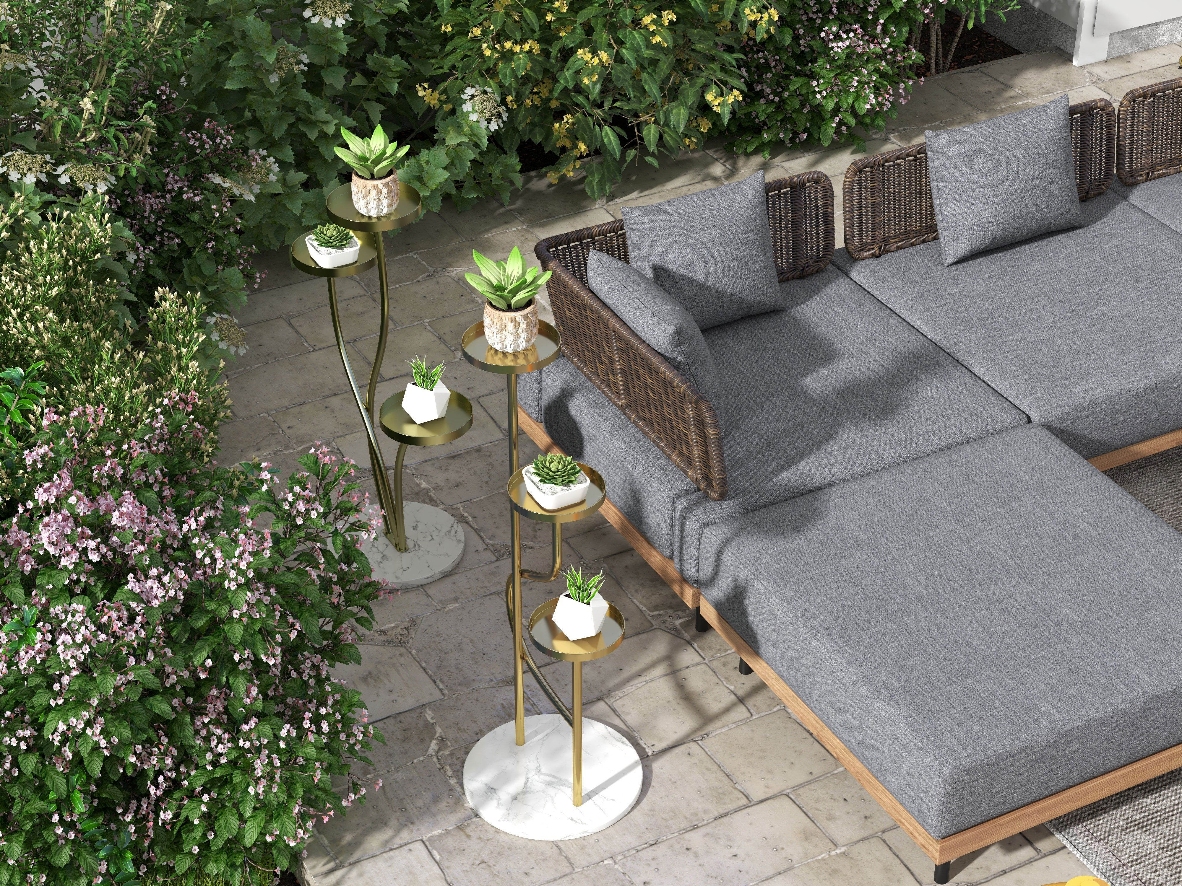 HMR - Metal Indoor 3-Tier Corner Planter in Gold