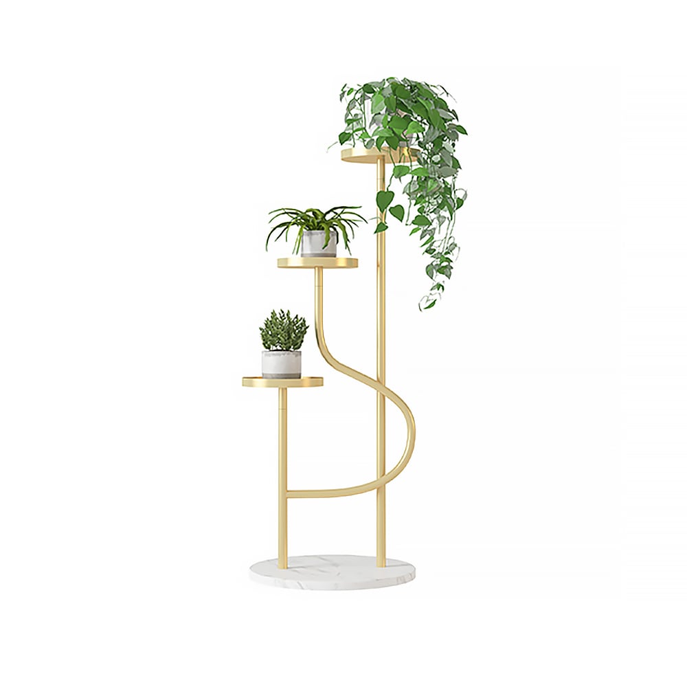 HMR - 42.5" 3-Tier Modern Tall Metal Plant Stand in Gold