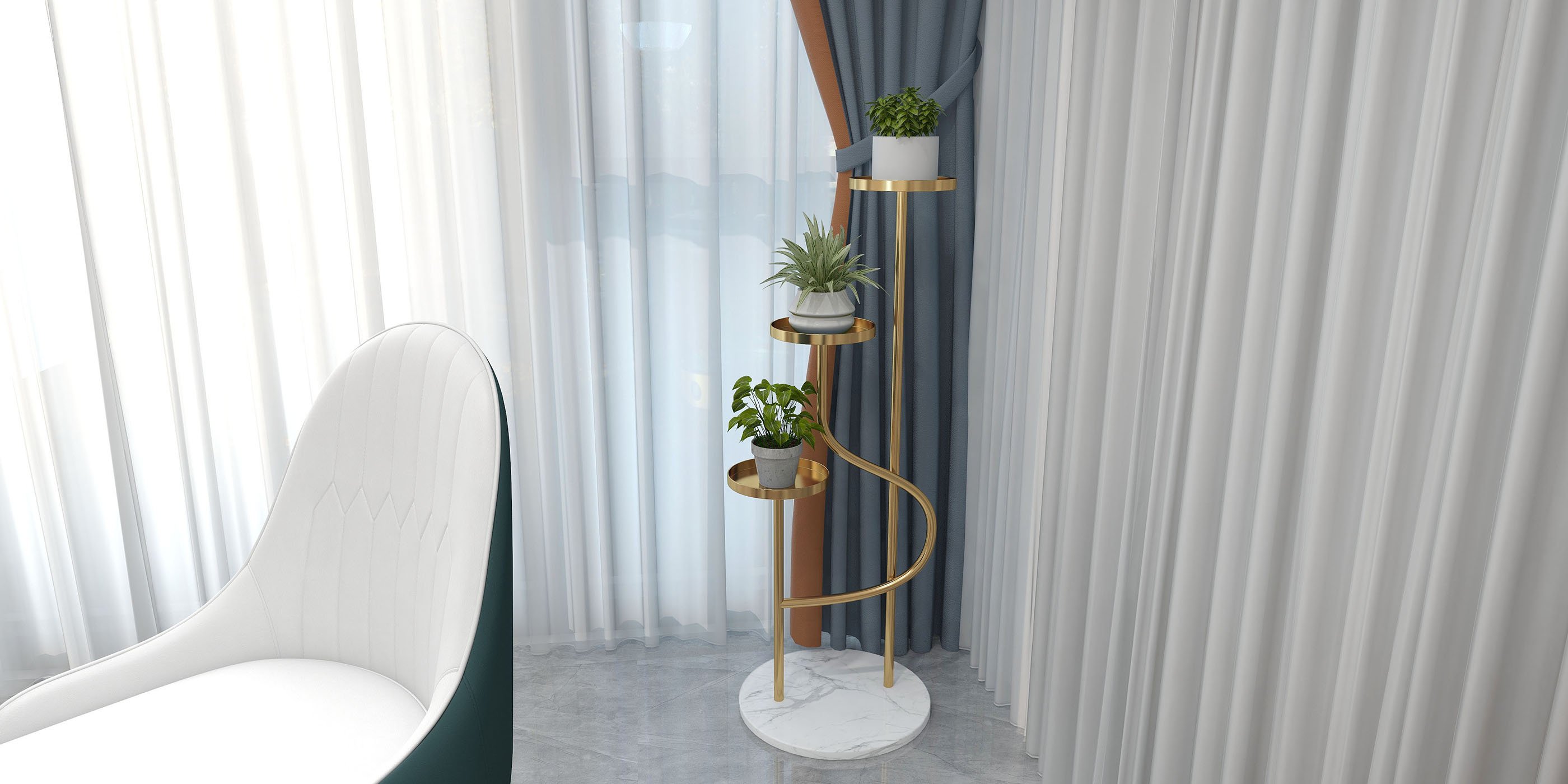 HMR - 42.5" 3-Tier Modern Tall Metal Plant Stand in Gold
