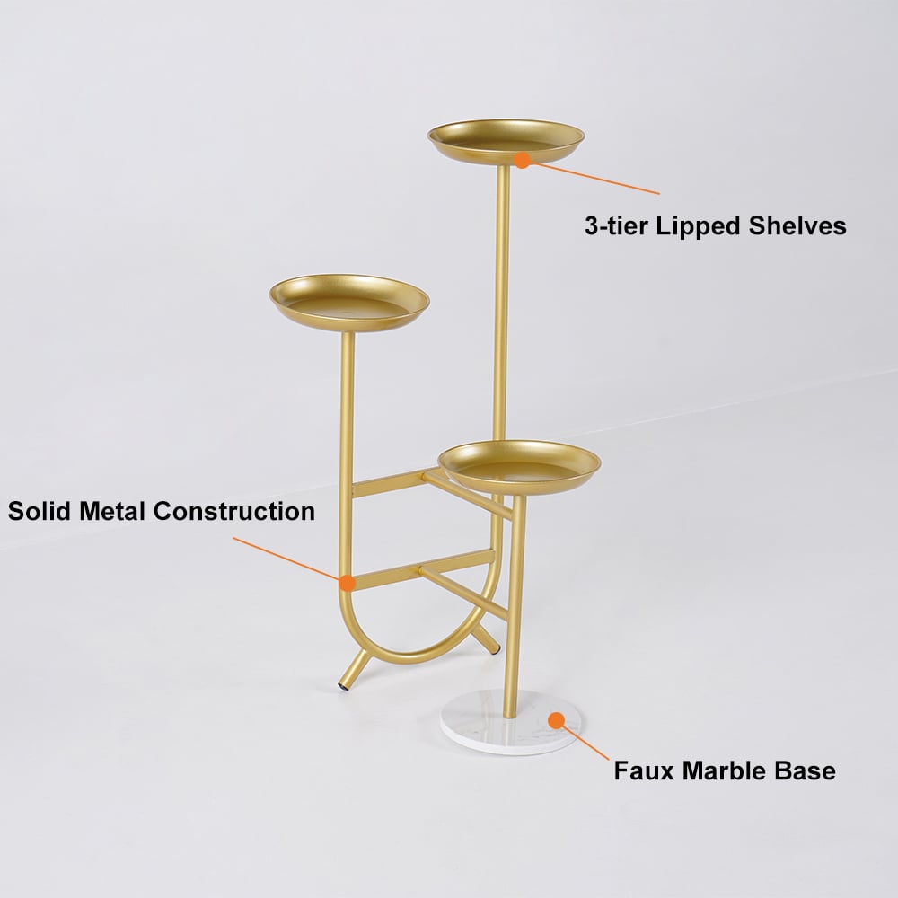 HMR Chic Unique Shaped Metal Standing Plant Stand - Gold