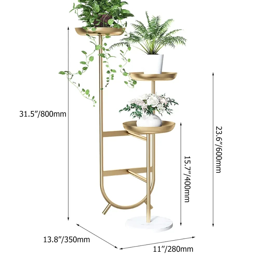 HMR Chic Unique Shaped Metal Standing Plant Stand - White
