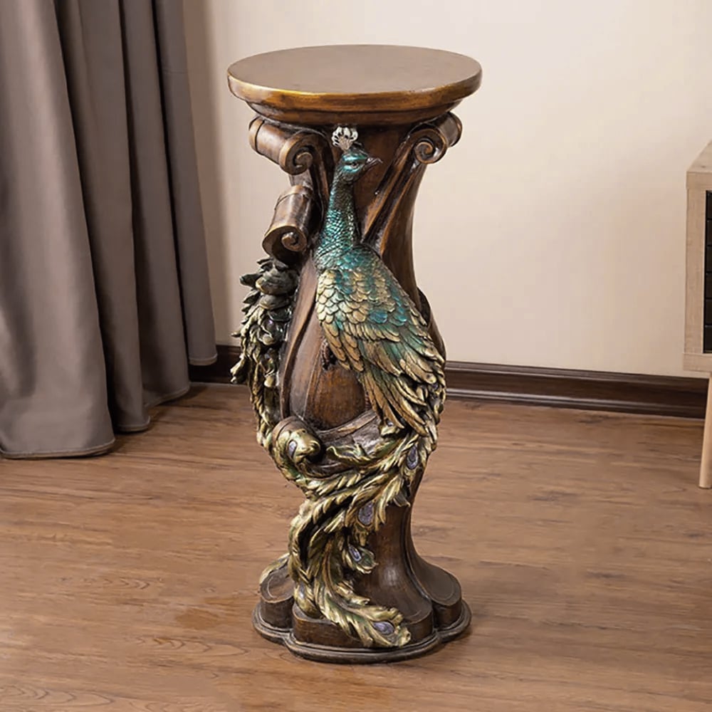 HMR - 32.5" Vintage Peacock Indoor Freestanding Planter in Multi-Colored