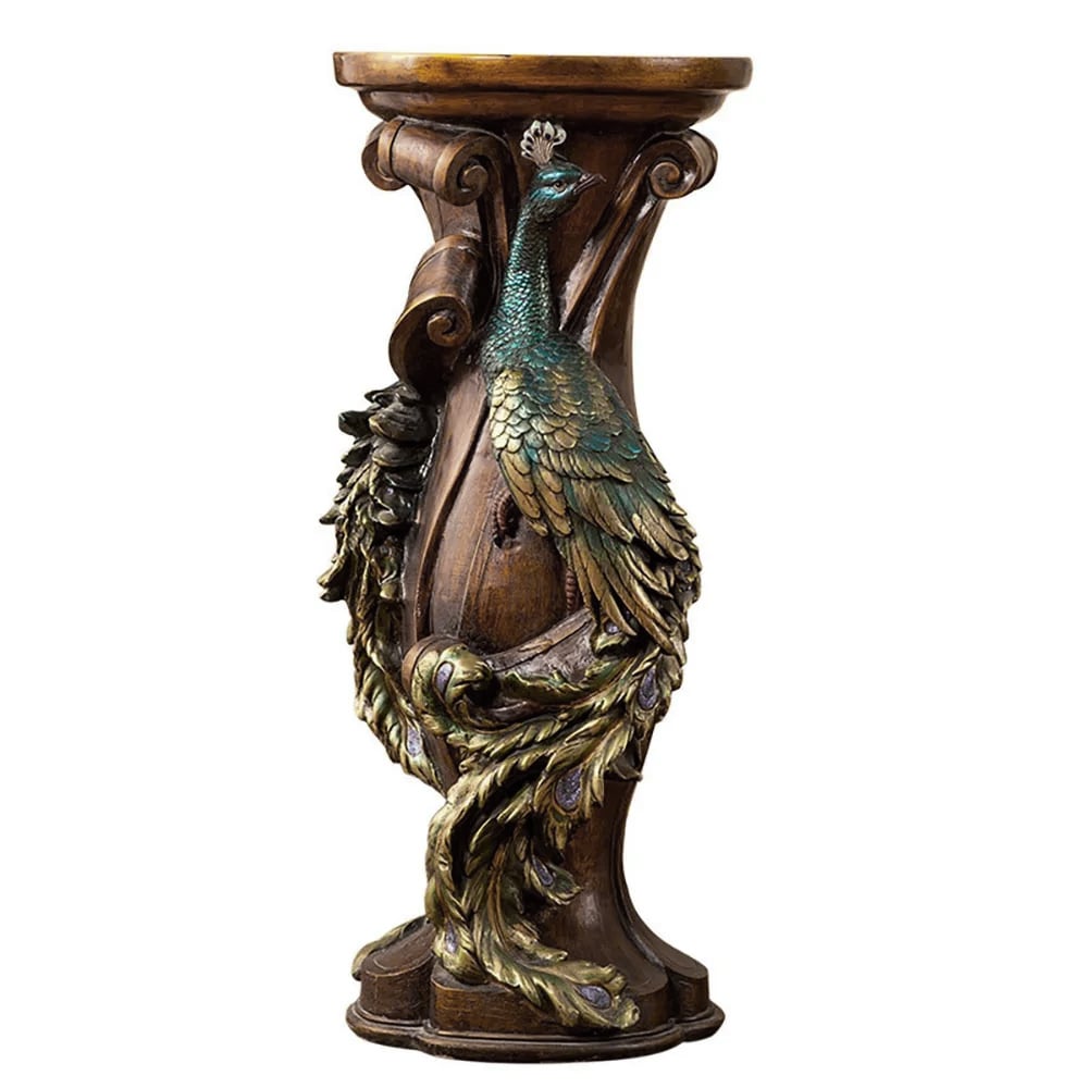 HMR - 32.5" Vintage Peacock Indoor Freestanding Planter in Multi-Colored