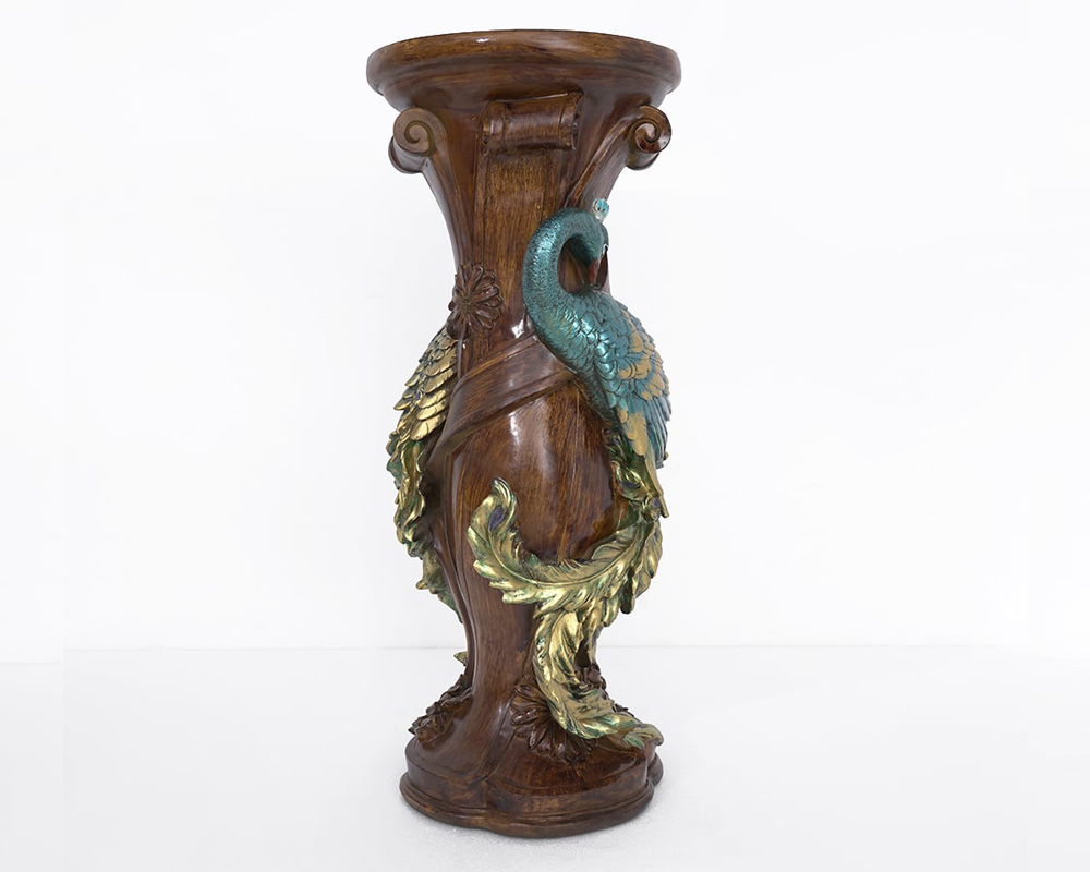 HMR - 32.5" Vintage Peacock Indoor Freestanding Planter in Multi-Colored