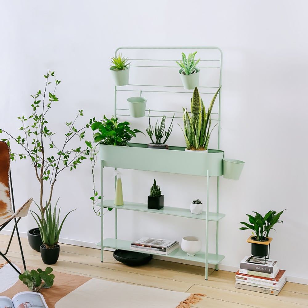 HMR - 3-Tier Rectangular Plant Stand Storage Shelf with Flowerpots