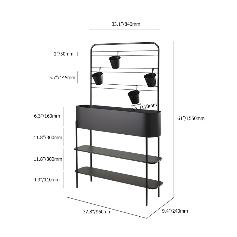 HMR - 3-Tier Rectangular Plant Stand Storage Shelf with Flowerpots